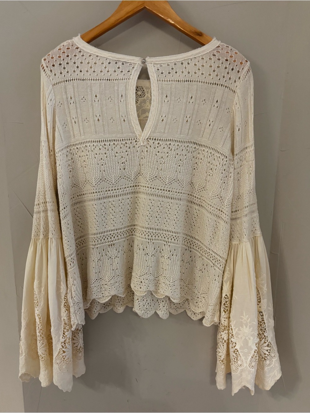 Free People Women’s Cream Crochet Knit Blouse - Picture 2 of 6